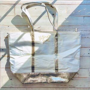 Victoria's Secret light cream w gold shimmer & gold sequin straps VVGUC